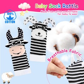 Ballery Wrist Rattle Socks and Foot Finder Baby Toy, 4 Pieces Rattle Baby Socks Baby Toy Wrist and Baby Gifts Strap Rattles Set for 0-12 Months Girls and Boys