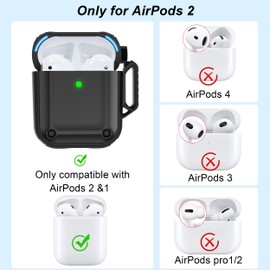RFUNGUANGO for AirPods Case, Magnetic Lid,Military Grade Anti-Fall Soft TPU Shock-Absorbing Protective AirPods 2&1 Generation Case with Cleaning Kit,Black