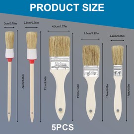 5-Piece Paint Brush Set, Varnish Brush Set and Round Brush Set, 5 Pieces in Various Sizes (20/25/25/38/50 mm), Painter's Brush for Staining, Varnishes and Wood Protection, Brush Set for Precise Work
