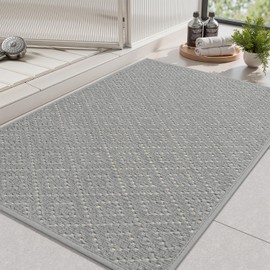 AMOAMI Chenille Bath Mat, Super Absorbent Bathroom Mats Quick Dry Rubber Backed Bath Rug Non Slip, Machine Washable Thin Bathroom Rugs for Floor, Bathtub, Shower, Grey,17" x 28"