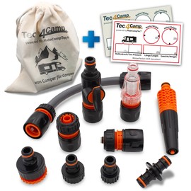 MaJoCompTec® CONNECT-30 Motorhome Water Filter Set, Caravan Water Filler Nozzle, Tank Cap Accessories, Hose Connector Compatible with Gardena (Connection Set ECO with Filter)