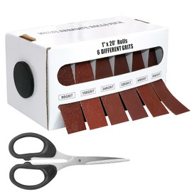 Emery Cloth Roll, 6 Grits Abrasive Sand Paper with Dispenser and Scissors, 80 150 240 320 400 600 Grit Sandpaper Assortment for Wood Metal Polishing Automotive Furniture, 6 Meters Per Roll