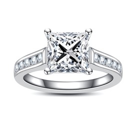 Yeesoth Moissanite Engagement Rings Princess Cut 3.28cttw(3CT Center Stone) D Color VVS1 White Gold Plated 925 Sterling Silver Wedding Promise Rings for Women with Certificate, Sterling Silver,