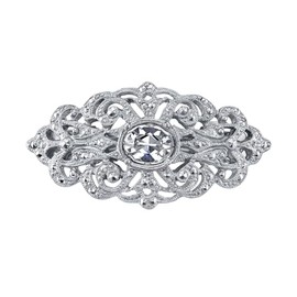 1928 Bridal Filigree Austrian Oval Crystal Hair Clip Barrette, (1 Pcs)