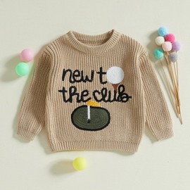 KMBANGI Newborn Toddler Baby Boy Girl Golf Sweater New to The Club Knitwear Hole in One Birthday Outfit Golfer Clothes 0-3Y (Khaki, 0-3 Months)