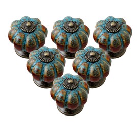 Cabinet Knobs 6 Pack Glazed Ceramic Knobs with Pumpkin Shape for Decor Door Pull Handle for Vintage Cabinet Drawers, Closets, Cupboard (Blue)