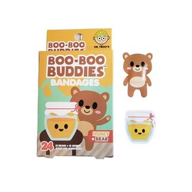 Boo Boo Buddies Kids Adhesive Bandages, Kids Self-Adhesive Sterile Bandages Pack for Toddler Girls & Boys, Adults First Aid, Protect Scrapes and Cuts | 24 Pcs (Honey + Bear)