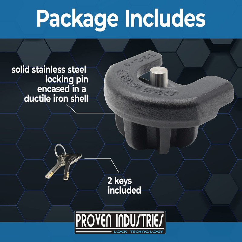 Proven Locks Model S175: 2 inch Trailer Hitch Lock, Fits