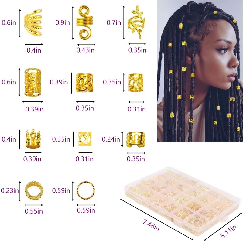 Tuefuzy 280 Pcs Gold Hair Jewelry Braid, Hair Accessory, Hair