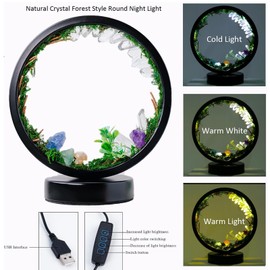 Runyansghi Forest Style Bedroom Night Light USB Port 3 Colours Dimming Mode Bedside Lamp Natural Clear Quartz Single Crystal Healing Crystal Night Lamp for Bedroom Office Home Decor Gift
