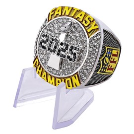 Anillo de trofeo del campeonato de fútbol de fantasía 2025 premio ganador deportivo FFL Champion Ring con caja, size 10, Zinc, Diamante blanco