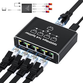 Ethernet Splitter 1 to 4, 1000Mbps High-Speed Internet Splitter, Gigabit RJ45 Port Router Switch, LAN-Splitter, Supporting Simultaneous Networking of 4 Devices, Applicable to Cat5/5e/6/7/8 Cable