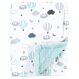 Hudson Baby Unisex Baby Plush Mink and Sherpa Blanket, Hot Air Baloon, One Size