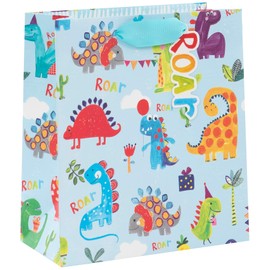 Glick Luxury Medium Gift Bag, Dinosaur Roar Blue Birthday Bag for Boys, 175 x 225 x 100mm, Blue