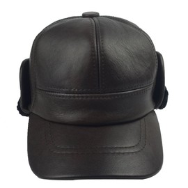 Sandy Ting Winter Leather Baseball Cap Earflap Fitted Hats Men Soft Hunting Hat (X-Large, Brown)
