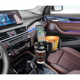 XYAJUANG 4-in-1 Car Expander with Dual Cup Holder, Phone Holder, 360 Adjustable Base, All Purpose Organizer for Snack Bottles, Drinks