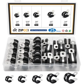 ZIPCCI Cable Clamps Assortment Kit, 25 Pack Stainless Steel Rubber Cushion Pipe Clips (1/4'' 5/16'' 3/8'' 1/2'' 5/8'' 3/4'' inch)