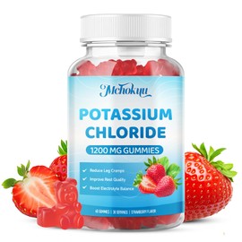 Potassium Chloride Gummies 1200mg for Adults & Kids, Sugar-Free Potassium Supplement Gummies Support Leg Cramps & Electrolyte Balance for Women & Men, Strawberry Flavor, 60 Count