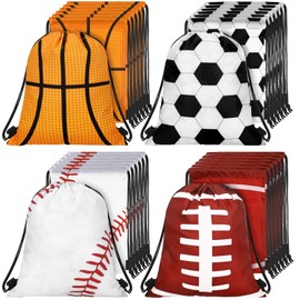 Tanlade 24 Pcs Sport Drawstring Bags Cinch Sack Candy Drawstring Bag Sport Party Goodie Favor Bags Supplies Gifts for Sports Party Men Women (Mixed ball,10 x 12 Inch)