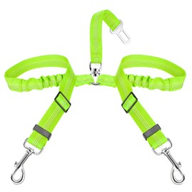 SlowTon Double Dog Seat Belt, Adjustable Elastic Dog Car Harness Seatbelt with Anti-Shock Bungee Buffer, Heavy Duty Reflective Puppy Cars Restraint Pet Safety Belts Clip for Travel Daily Use