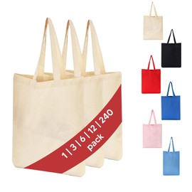 Bolsas de mano 100% algodón a granel, bolsa promocional reutilizable para eventos, regalos, impresión personalizada, comestibles, manualidades, uso al por mayor (natural, paquete de 3)