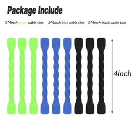 9PCS 4-Inch Silicone Cable Ties, Bendable Rubber Twist Ties, Reusable Twist Ties for Cords, Cable Zip Ties for Organizing, Bundling (3 Colors)