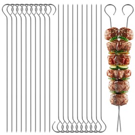 MOXYOY 20 PCS Stainless Steel BBQ skewers, Metal Kebab skewers 25cm Reusable Skewers for Grilling, Outdoor Barbecues, Oven, Air Fryer and Party Cooking Accessories
