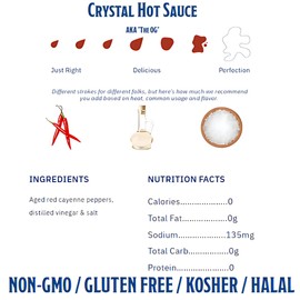 Crystal Louisiana's Pure Hot Sauce, Original - 1 Gallon (128 Fl Oz), Low Sodium, Low Fat, All Natural, Recipe Card Included - Authentic Cajun Flavor