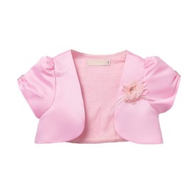 Girls Short Sleeve Bolero Shrug Satin Open Front Cardigan Shawl Princess Evening Dress Cape Pink