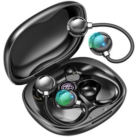 kurdene Open Ear Wireless Bluetooth Ear Buds with 180°Adjustable Design& Digital Display, Long Battery Life, Clear Sound Quality,Sweatproof Headphones for Sports-Black