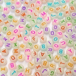 500+ Pieces 4x7mm White Luminous Round Acrylic Alphabet Letter Beads A-Z Mixed Plastic Shape Loose DIY Beads for Jewelry Making Bracelets Necklaces Key Chains (Luminous Colorful on White)
