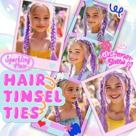 Rainbow Ponytail Extensions With Hair Tie 1 Packs 80g/Pack Coloured Hair Extensions for Braiding 18 inch Colorful Ombre Mermaid Pony Tail Synthetic Hair Extensions for Girl Women XXPurple