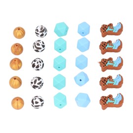 25PCS Set Geometric Octagonal Beads Round Cowboy Boots Cow Printed Beads for Bracelet Decoration