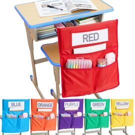 moopok 1/18 Pack Chair Pockets for Classrooms K-2 Chairback Buddy Pocket Chart with 3 Pockets and 1 Student Name Tag, Chair Bags Classroom Student Chair Pockets Organizer