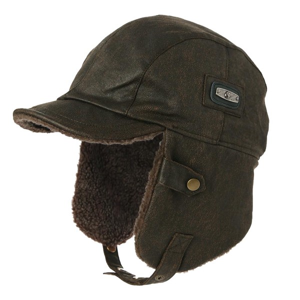Comhats Winter Waterproof Trapper Hats for Men Faux Leather Aviator