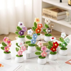 IYUNMEI Crochet Flowers,Crochet Flower Bouquet,Cute Handmade Crocheted Flowers,Small Mini Potted Puff Flower Knitted Ornaments,Used for Home Office Desktops and Car Decorations