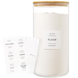 HHMJSM Large Glass Storage Jars With Airtight Bamboo Lid - 100 Fl Oz Thicken Kitchen Glass Food Storage Canister With 42 Pantry Labels - Big Clear Flour And Sugar Containers Farmhouse