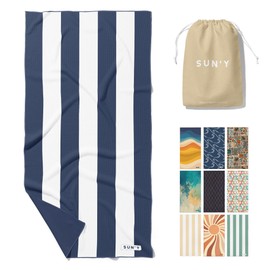 SUN'Y - Toalla de playa de microfibra gofre, sin arena, de secado rápido, ultra absorbente, ligera y compacta toalla de viaje con bolsa de transporte,