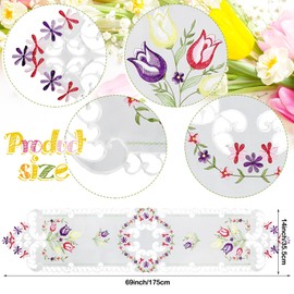 FuWeave Embroidered Tulip Table Runners Table Decorations 14 x 69 Inch Spring Floral Table Runner Seasonal Kitchen Dining Table Decoration for Easters Indoor Outdoor Home Party Decor