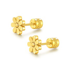 Hopply Stud Earrings for Women Girls,Hypoallergenic Surgical Steel Earrings Flower Winter Snowflake Jewellery Christmas Gifts gift boxed (Flower-Gold/7mm)