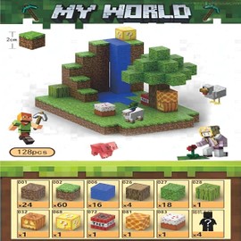 Magnetic Blocks, 128Pcs Building Blocks with 4 Figures, Premium Magnetic Tiles, Build Mine Magnet Cubes, Stem Construction Sensory Toys, Montessori Toys for Toddlers Gifts for Boys & Girls Ages 3+