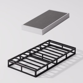 Bedsnus Twin Size Box Spring and Cover Set, 5 Inch Low Profile Metal BoxSpring, Heavy Duty Structure Mattress Foundation, Noise Free, Non-Slip, Easy Assembly