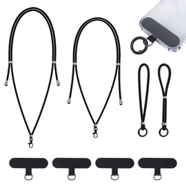 SEVENKA 2 Adjustable Cell Phone Lanyards, Universal Crossbody Neck Straps & 2 Phone Wrist Straps & 4 Phone Tether Tab, Hands-Free, Secure, Stylish Multifunctional Phone Straps for Full Phone Cases