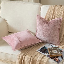 YAERTUN Pack of 2 Chenille Textured Decorative Cushion Covers Accent Solid Throw Pillow Covers Soft Cozy Pillow Case with Velvet Back for Couch Sofa Bed Living Room 12x20 Inch 30x50cm Dusty Pink