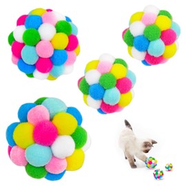 MAIYU Cat Toy Balls (4 PCS) - Colorful Cat Ball Toy Built-in Bell Interactive Cat Ball Toy Soft Pompom Balls for Indoor Cats Kitten