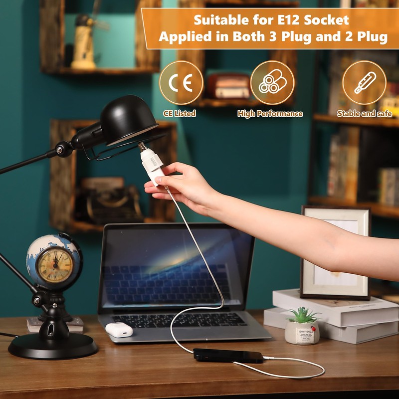 3 Prong Light Bulb Socket Adapter, Polarized Outlet, Light Socket