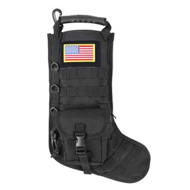 SPEED TRACK 2022 Tactical Christmas Stocking, with Flag Patch MOLLE Webbing, Zip Pocket, MOLLE Clips (2022 Urban Black)