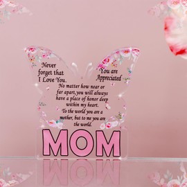Bomiclss for Mum,Mum Gifts Butterfly-Shaped Acrylic Plaque,Touching Sayings Engraved Mum Best Mum Gifts from Daughter on Her Birthday Christmas Thanksgiving Mothers Day (Pink-Mom)