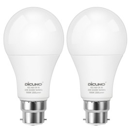 DiCUNO B22 Bayonet LED Bulb, Daylight White 5000K, 100W Equivalent, B22 LED Bulb 15W 1350LM, CRI90, Non-dimmable, 2 Pcs