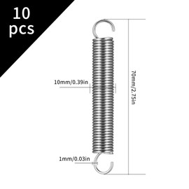 Extension Springs, 10 Pcs Tension Springs, Extended Compressed Springs, Dual Hook Heavy Duty Stainless Steel Replacement Springs for Tents, Awnings, Trampoline-2.75X0.39X0.047inch